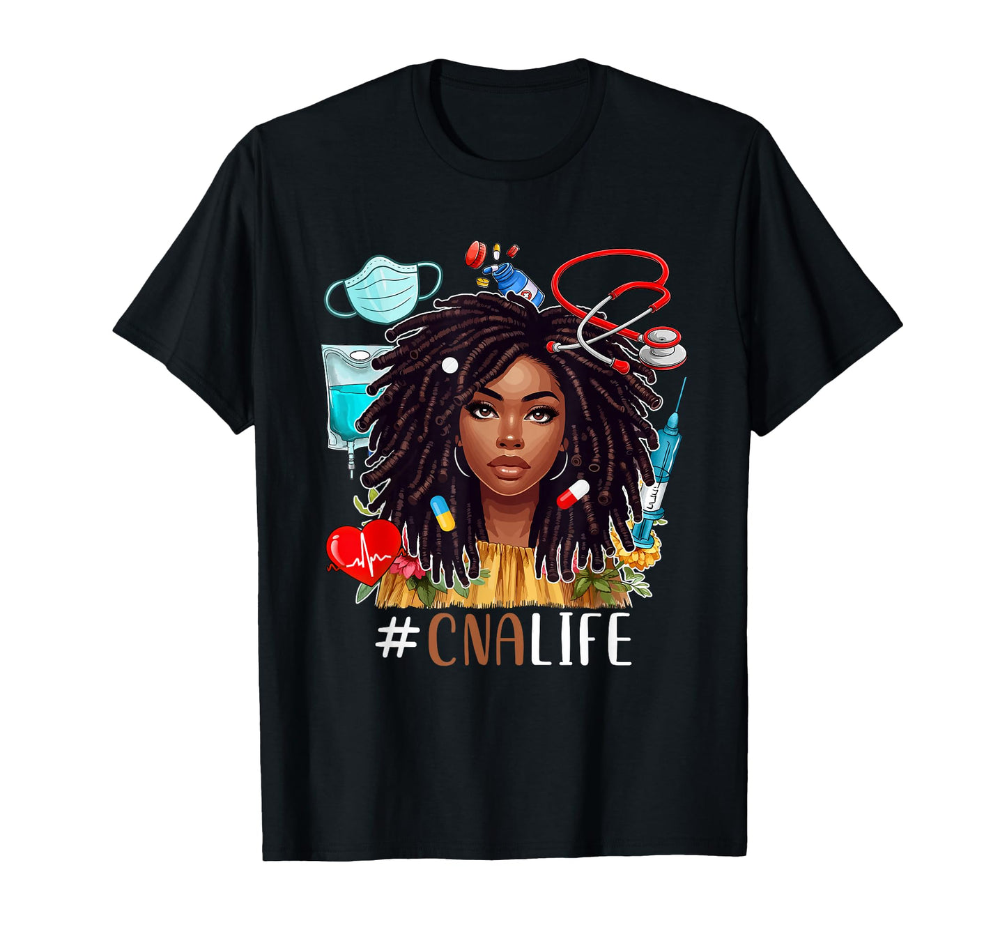 CNA Costume Afro Woman Nurse Nursing Proud Black History T-Shirt