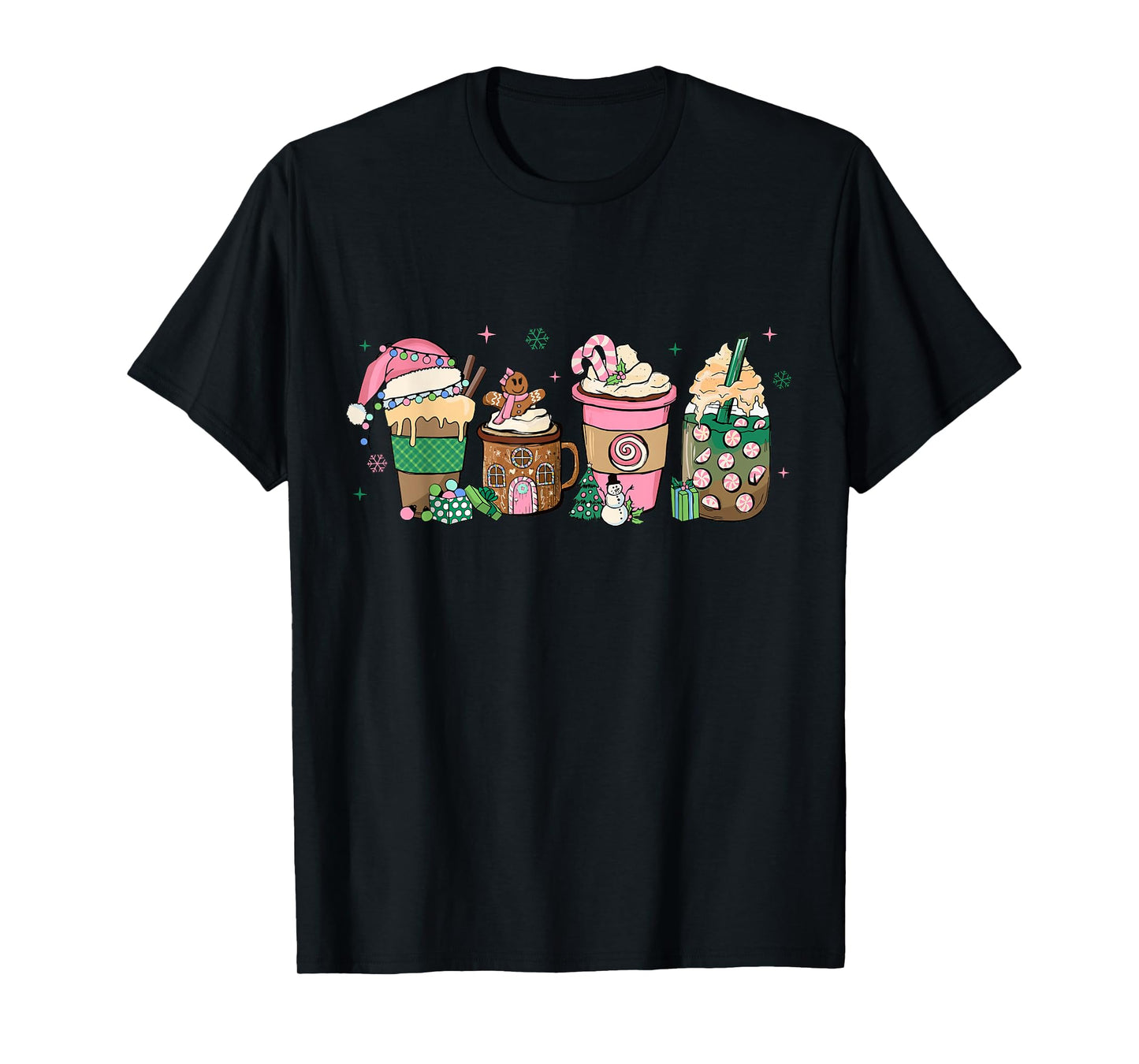 Coffee Christmas Gingerbread Pink Women Latte Cozy Winter T-Shirt