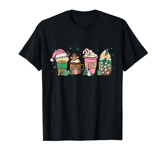 Coffee Christmas Gingerbread Pink Women Latte Cozy Winter T-Shirt