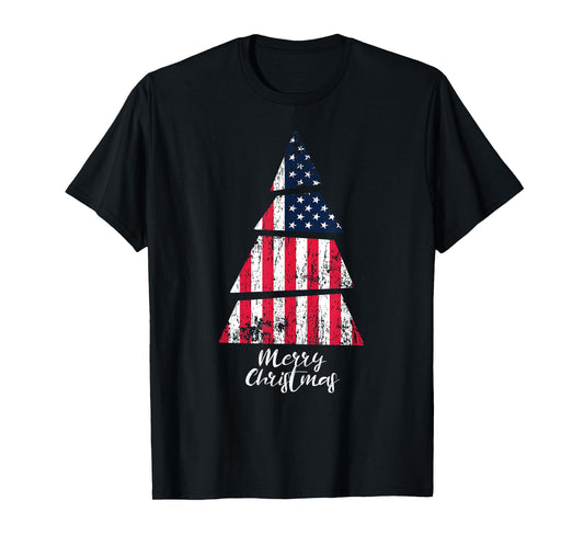 American Flag Christmas Tree - Merry Christmas T-shirt