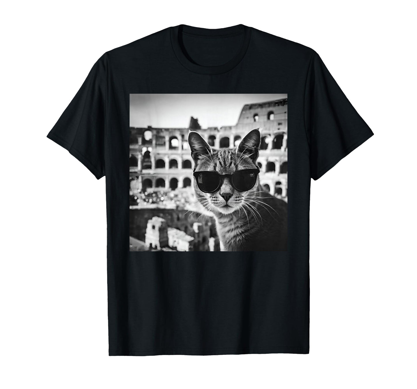 Funny Italy Cat Wearing Sunglasses At The Roman Colosseum T-Shirt
