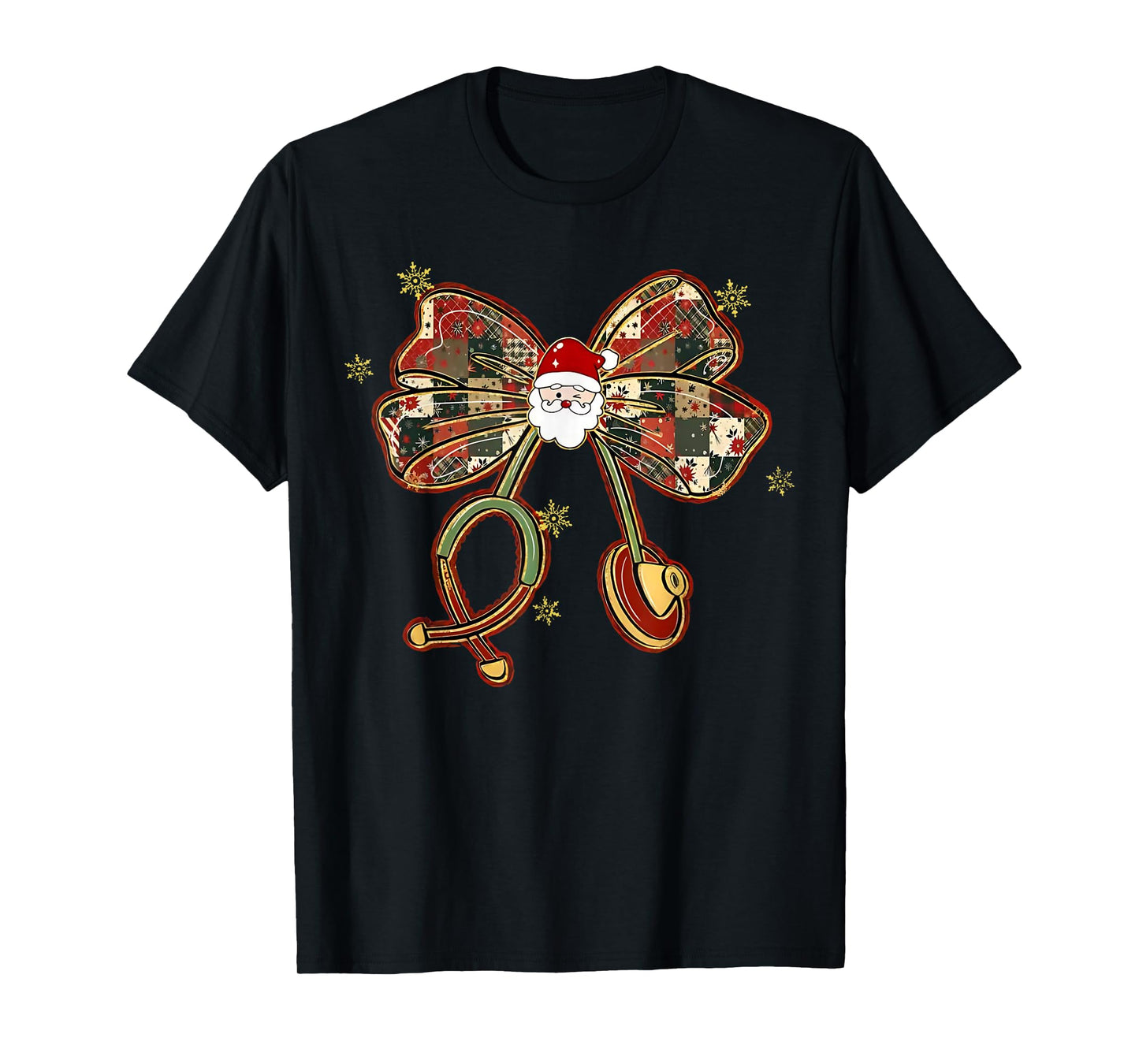 Christmas Nurse Vintage Santa Bow with Stethoscope T-Shirt