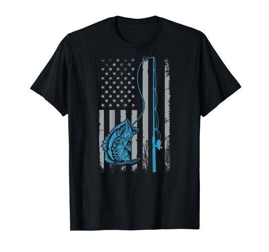 American Flag Fishing Rod Bass Fishing Vintage Fisherman T-Shirt