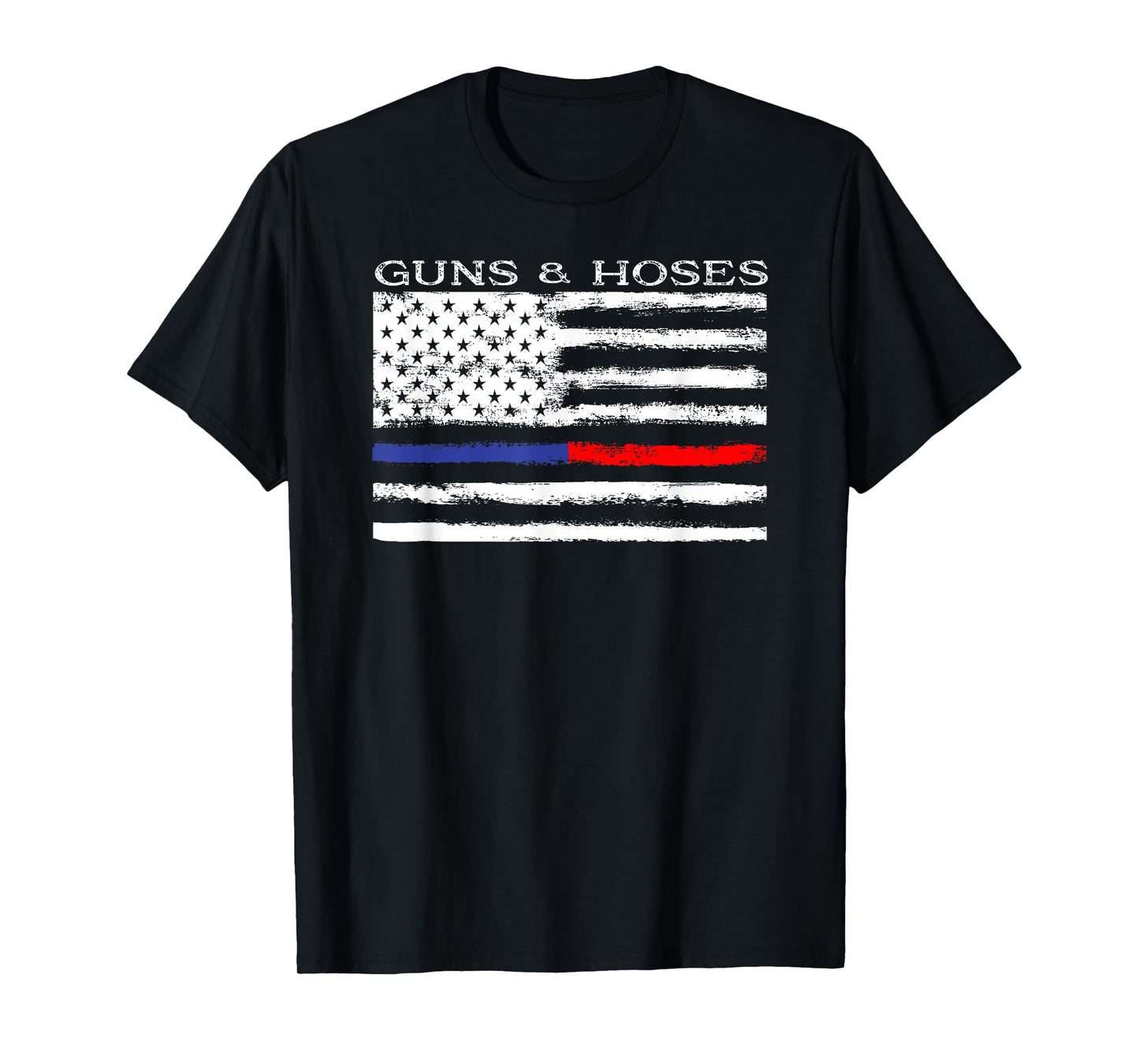 Guns & Hoses Thin Blue Red Line Police & Fire Appreciation T-Shirt