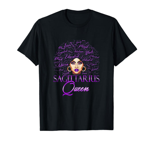 Sagittarius Girl Womens Purple Queen Black Zodiac Birthday T-Shirt