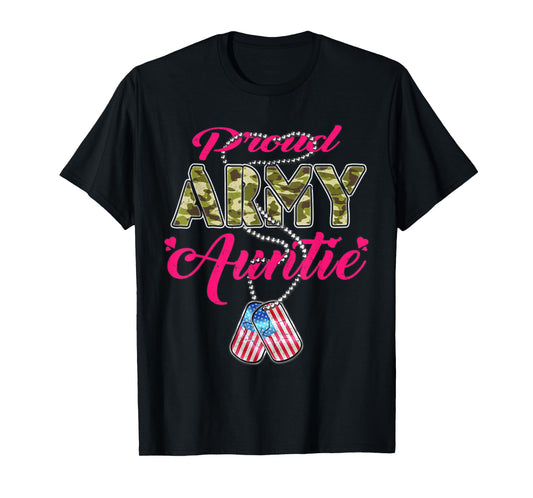 Proud Army Auntie Camo US Flag Dog Tags Pride Military Aunt T-Shirt