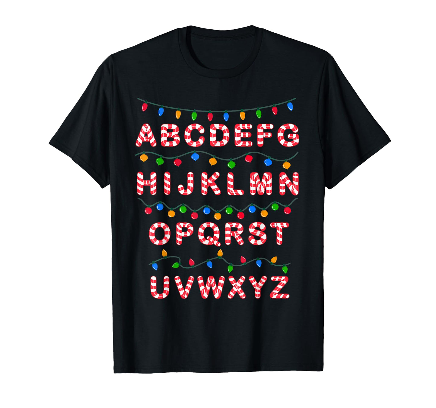 Christmas Alphabet Candy Cane Teachers Students Candy Cane T-Shirt for Men Women Kids
