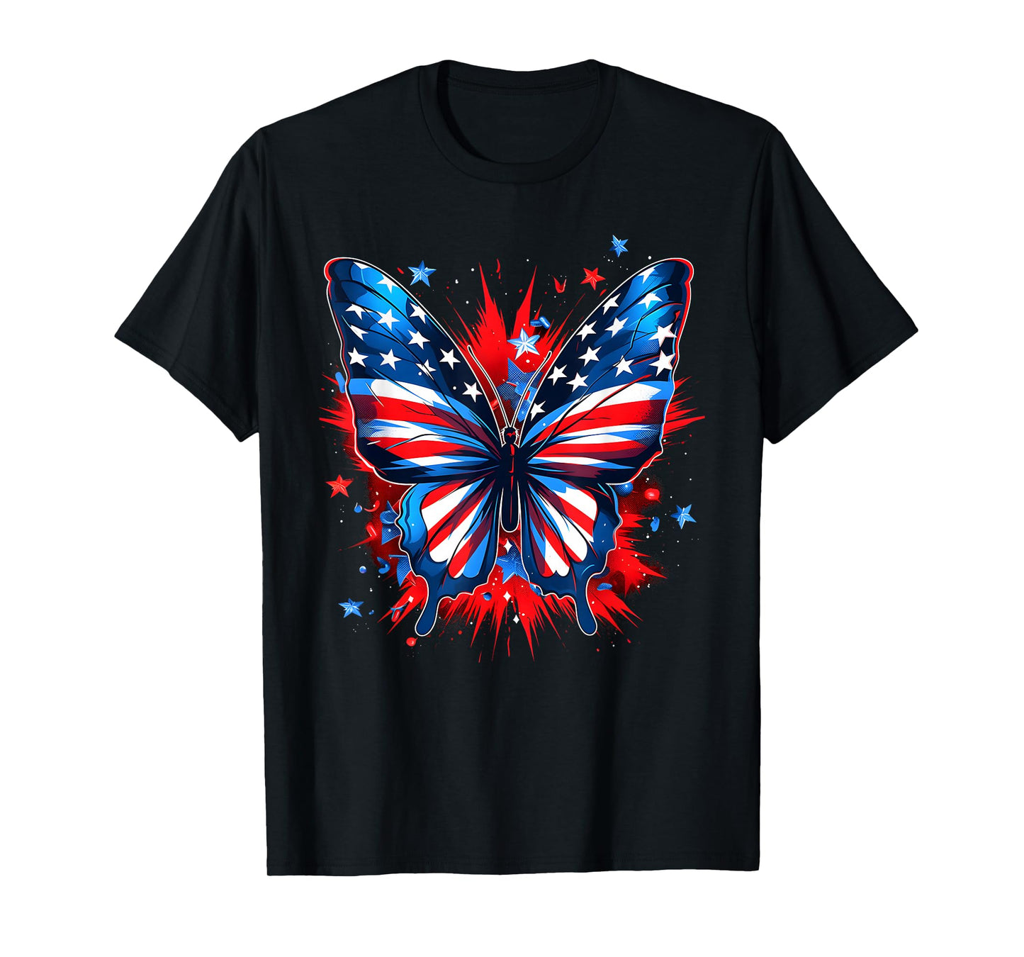 4th of July Butterfly USA Flag Cute American Women Girl T-Shirt
