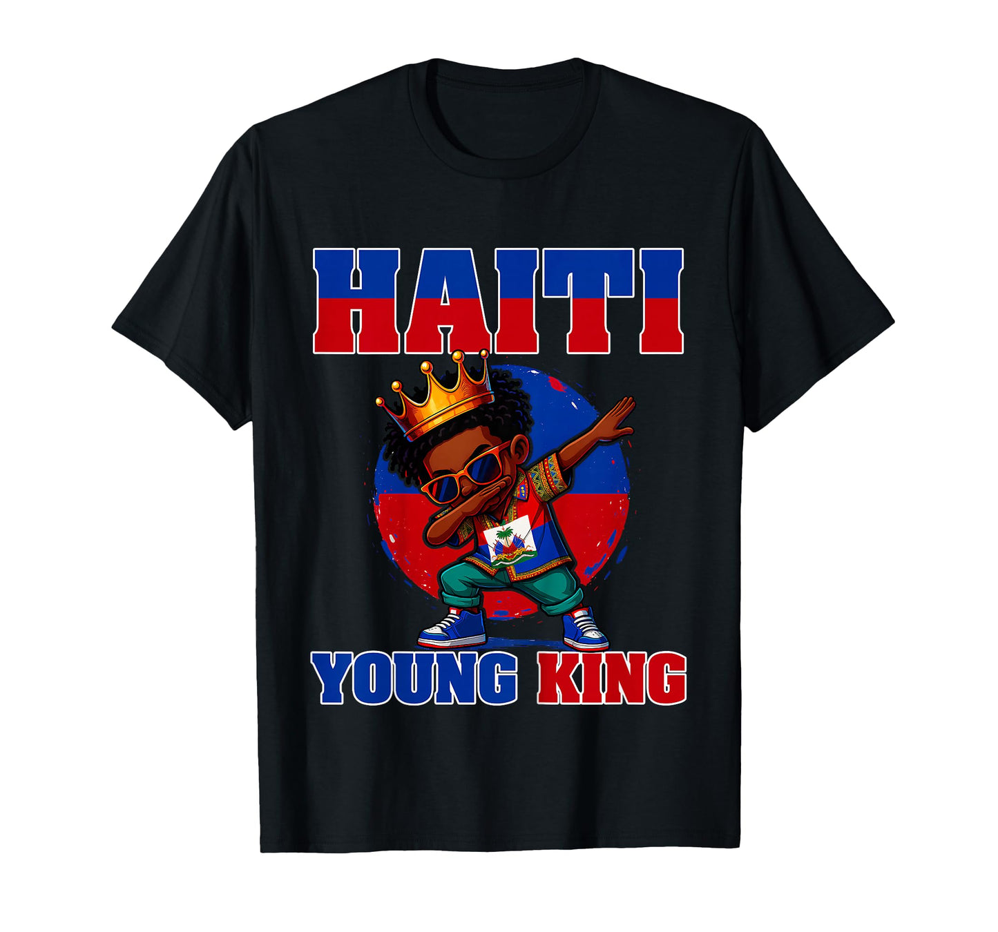 Kids Haiti Young King Haiti Flag Melanin For Black Boys Kids T-Shirt