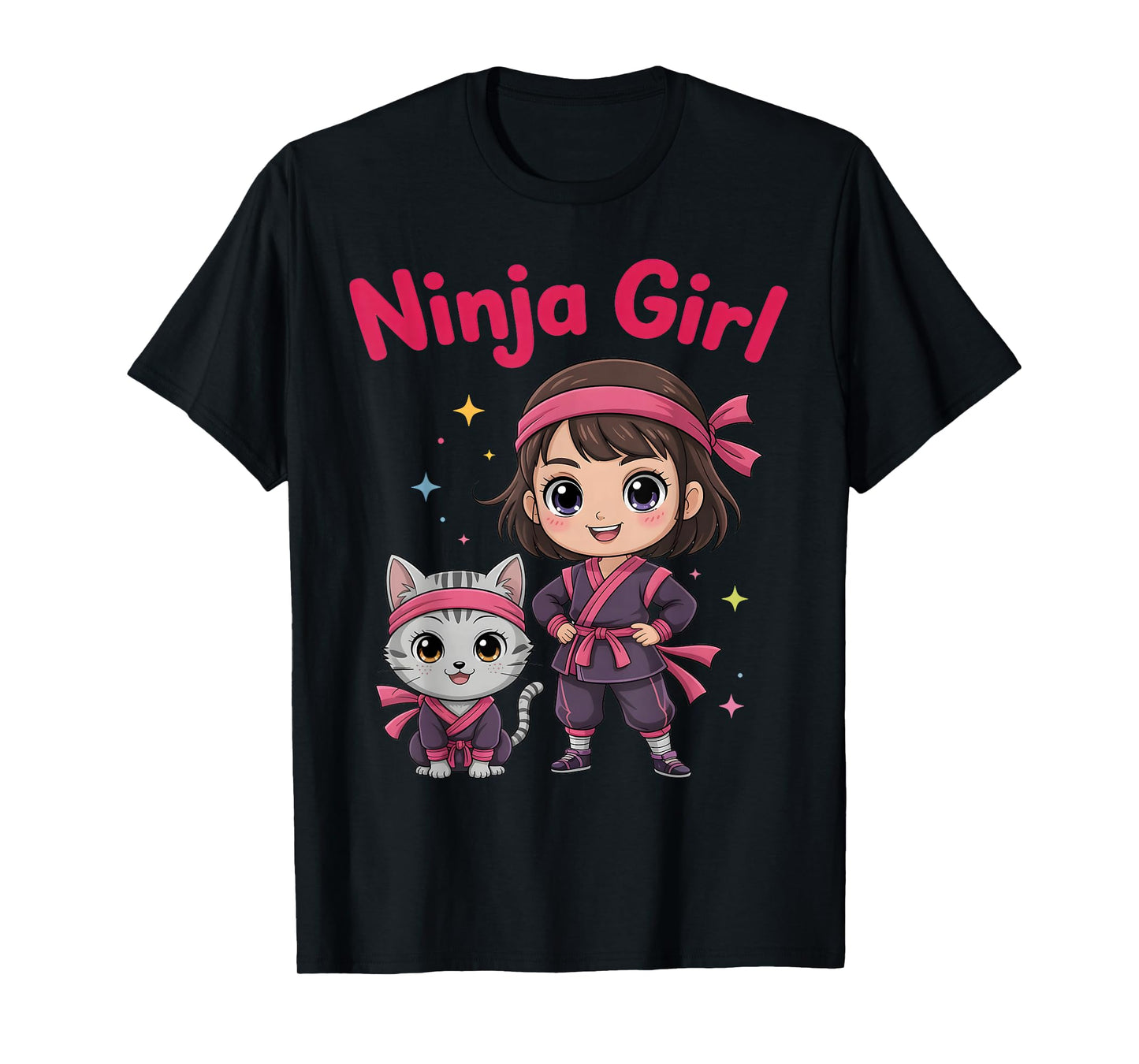 Ninja Girl & Cat Birthday Party Ninjas Warrior Costume Kids T-Shirt