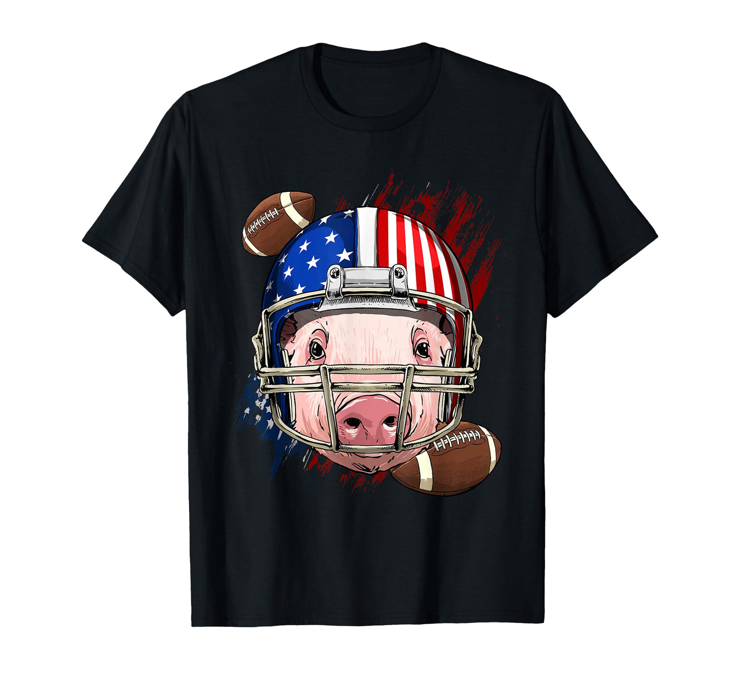 American Football Player Pig Face Farm Animal US Patriotic T-Shirt