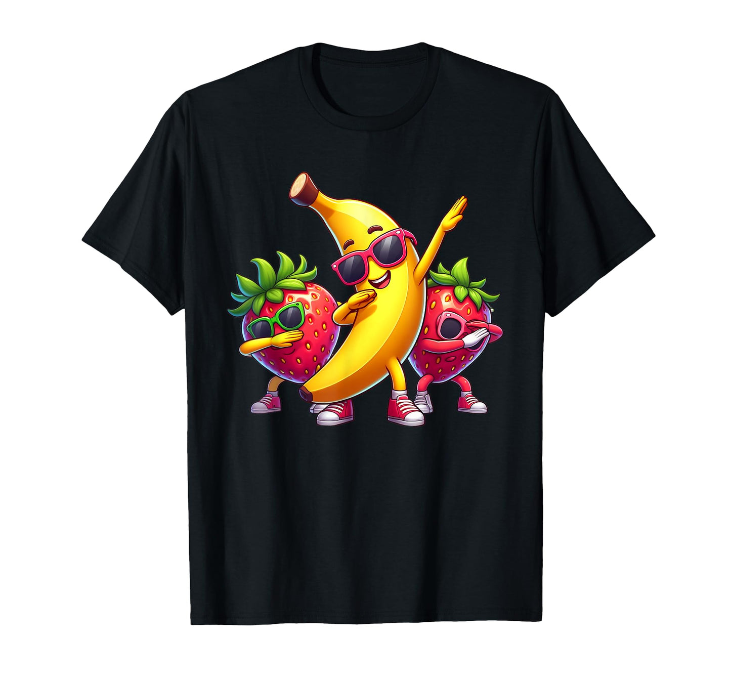 Dabbing Yellow Banana & Strawberry Funny Fruit Dab Dancing T-Shirt