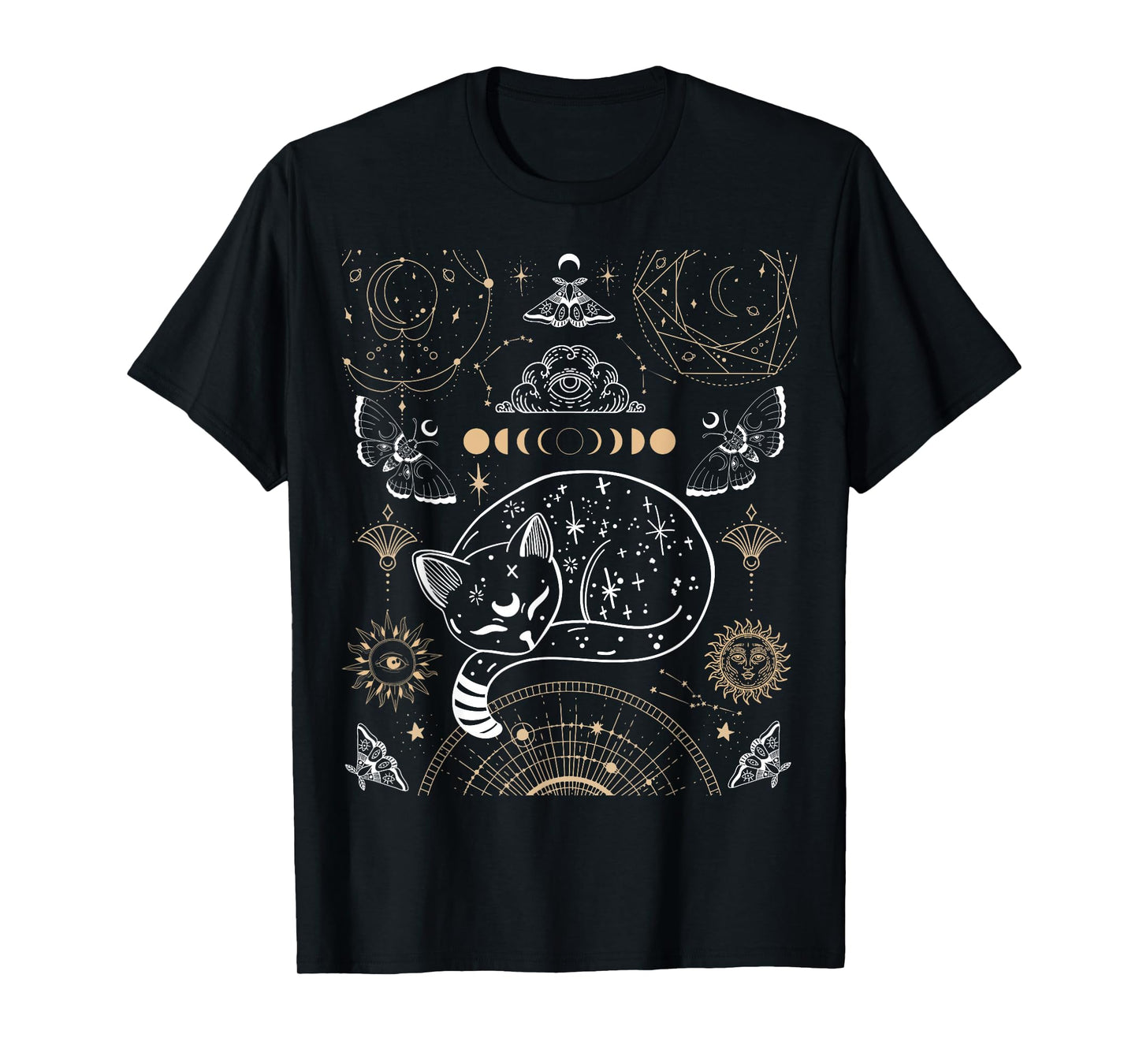 Cat Luna Moth Moon Phases Dark Academia Aesthetic Occult T-Shirt Small