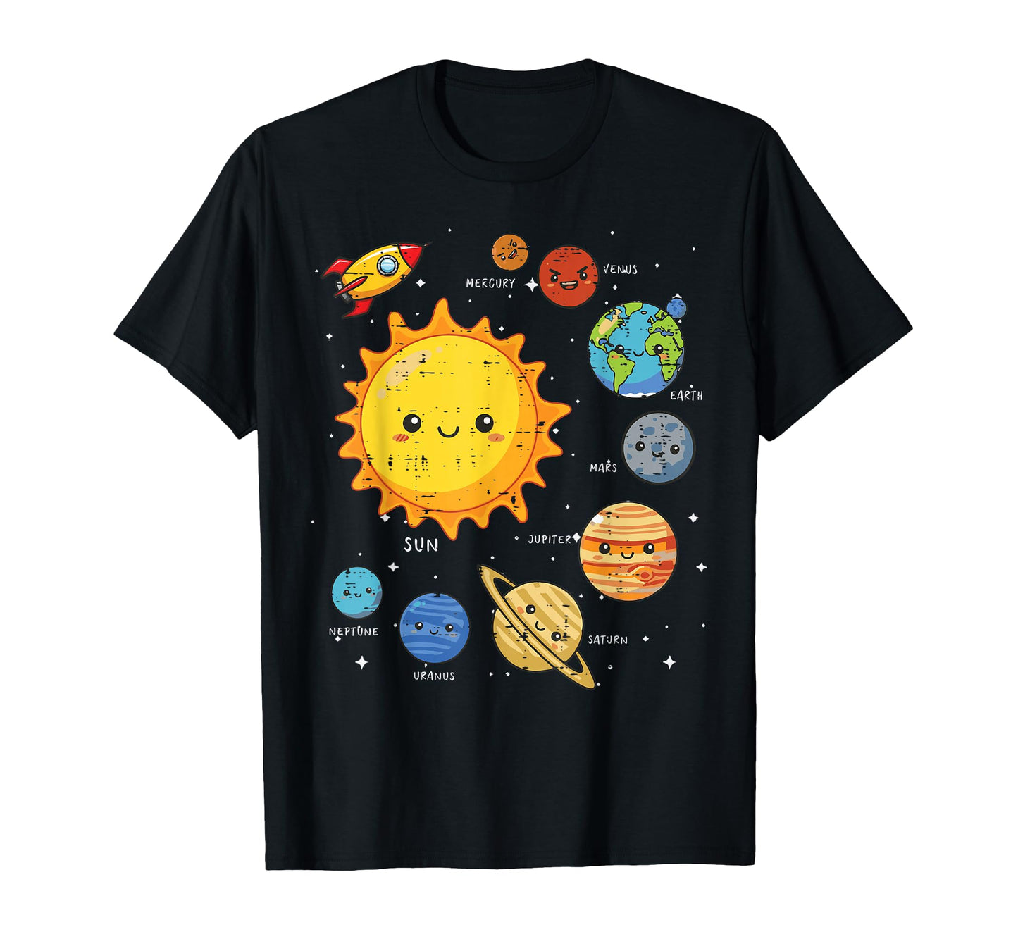 Solar System Sun Planets Rocket Space Galaxy Kids Women Men T-Shirt