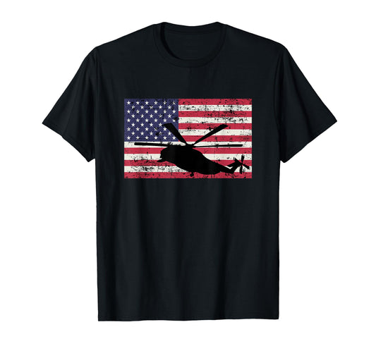 Patriotic CH-53 and MH-53 helicopter American flag T-Shirt