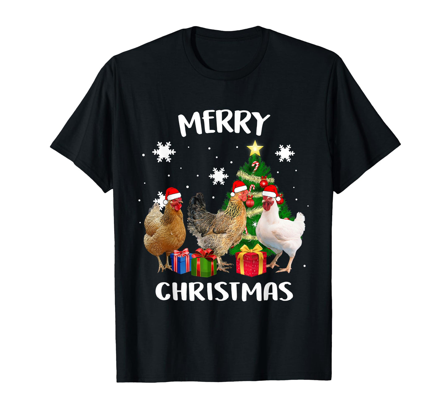 Funny Ugly Chicken Christmas Tree Shirt Santa Hat Hen Lovers T-Shirt