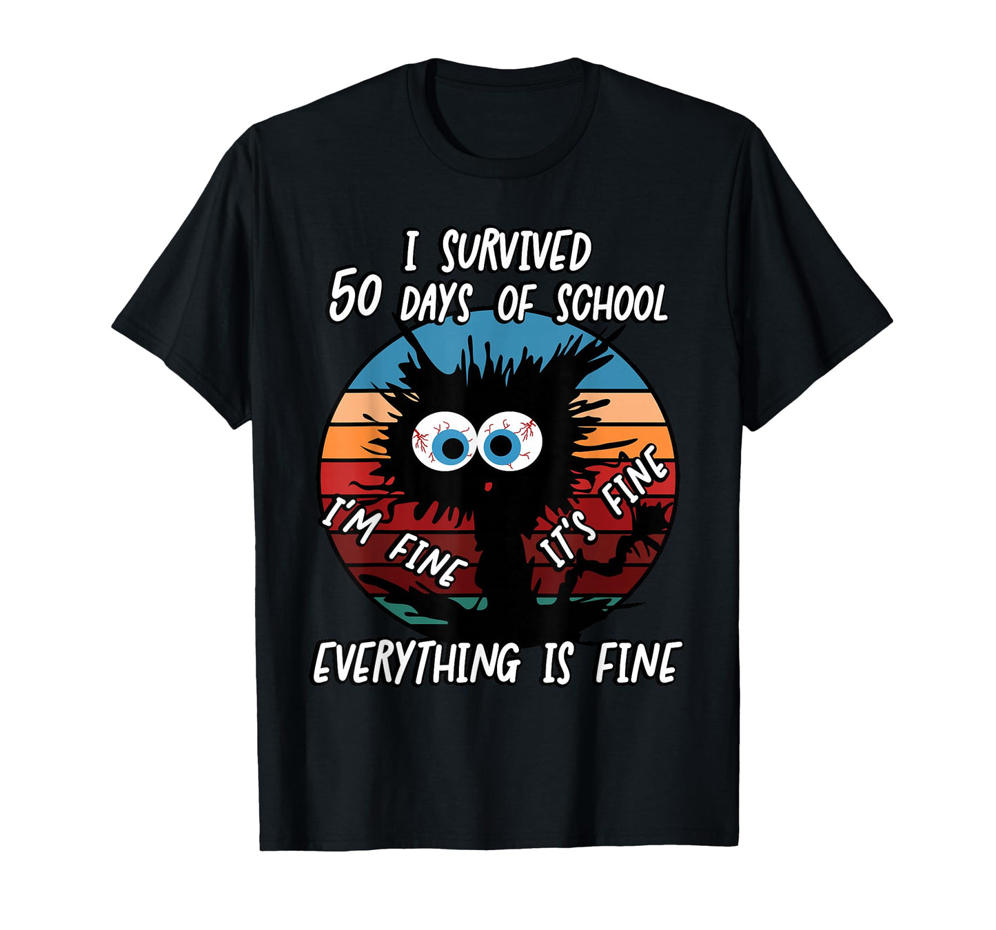 50th Day School Cat I Survived 50 Days of School T-Shirt
