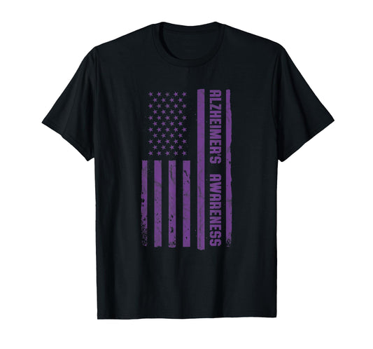 Alzheimer's Awareness Month Vintage American Flag Dementia T-Shirt