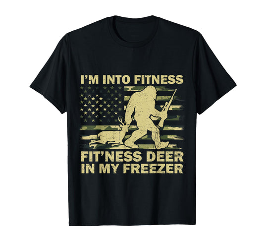 I'm Into Fitness Bigfoot Sasquatch Deer Hunting Flag US Camo T-Shirt