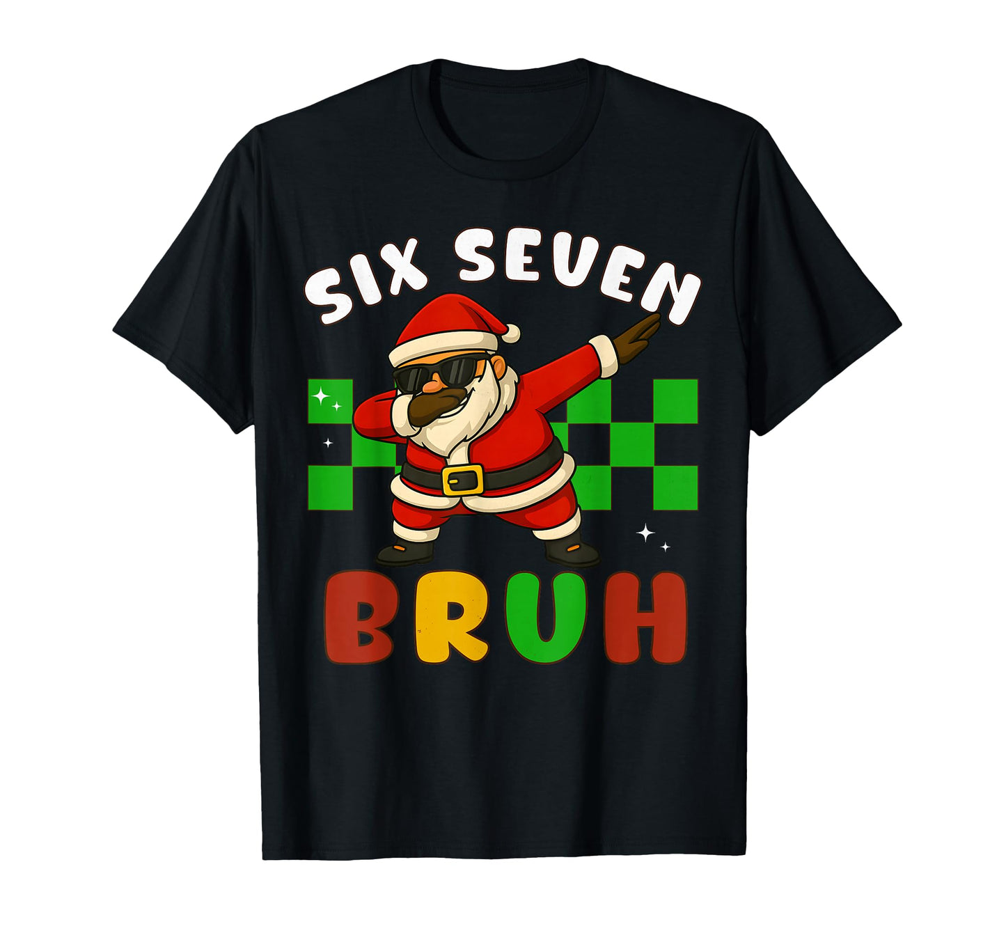 Funny 67 Christmas Santa Claus Bruh Checkered Six Seven Meme T-Shirt