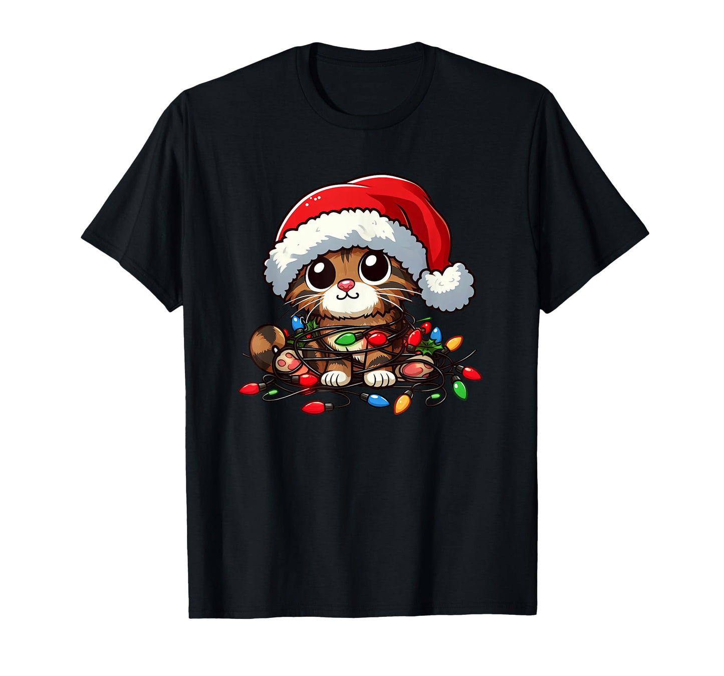 Brown Tabby Cat Christmas Lights Pet Funny Xmas T-Shirt