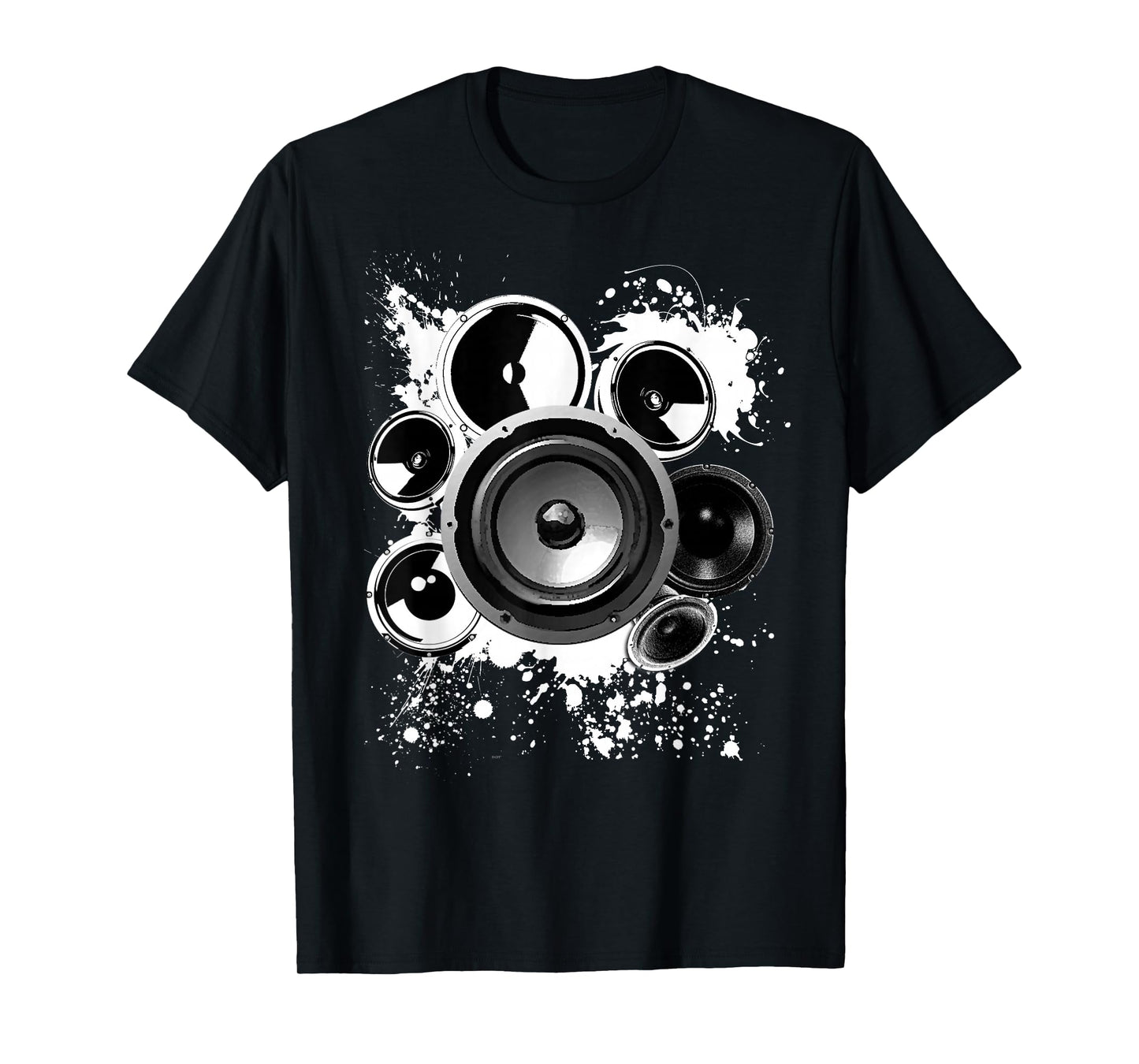 Speaker Techno Bass Music Graphics & Gifts Black EDM Electronic Music T-Shirt Men's Small Classic Fit Crew Neck Short Sleeve Cotton Blend T-Shirt