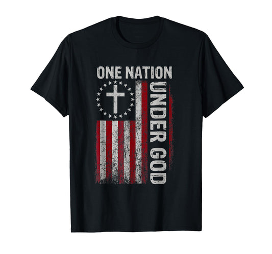Vintage Us Flag One Nation Under God 4th of July Patriotic T-Shirt