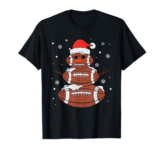 Christmas Football Snowman Hat Santa Xmas Sport Men Boy Kids T-Shirt