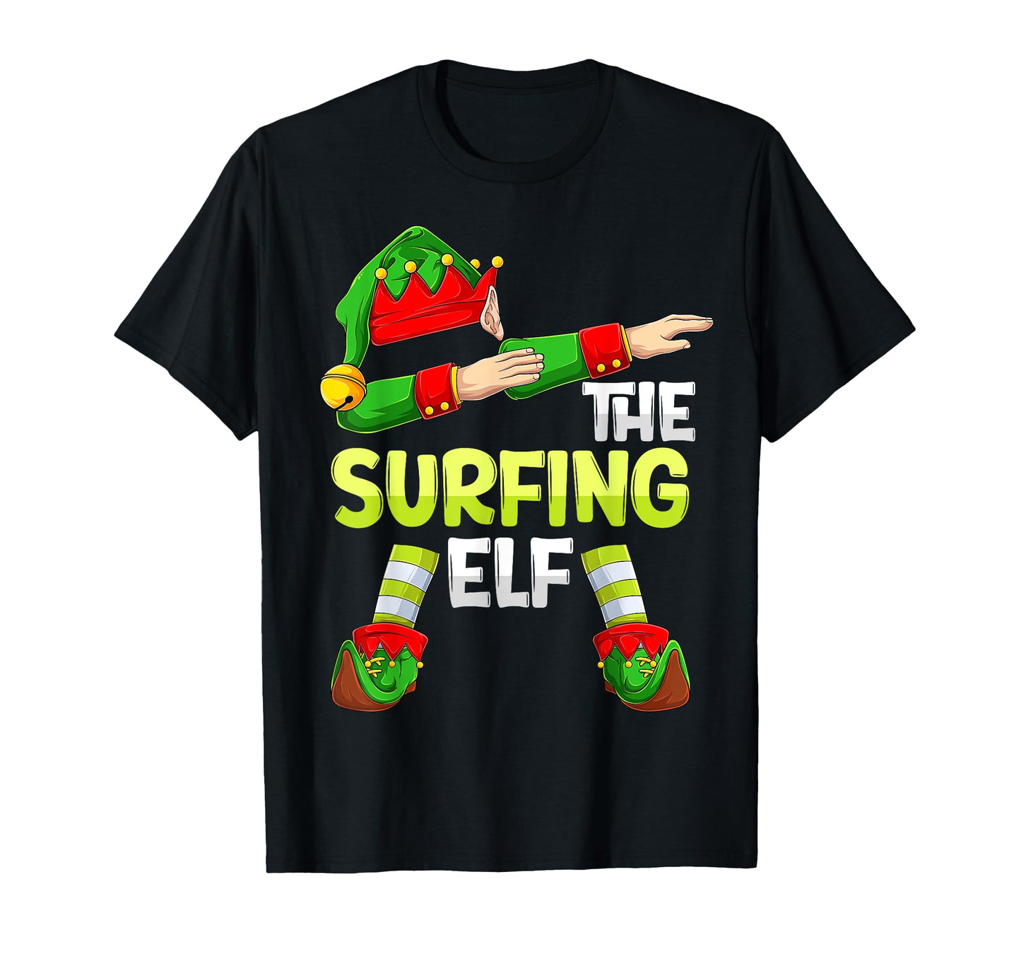 Dabbing Elf Christmas Surfer Surf The Surfing Elf T-Shirt