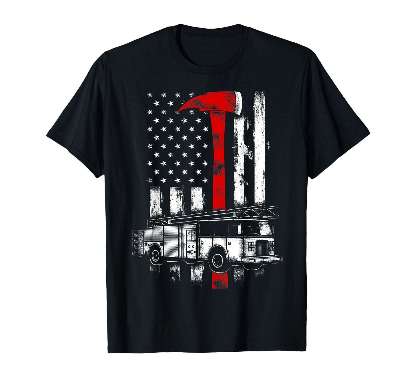 Firefighter American Fire Truck red Axe Fireman US flag T-Shirt