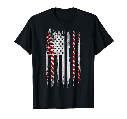 Vintage Baseball American Flag For Men Boys Girls Women T-Shirt
