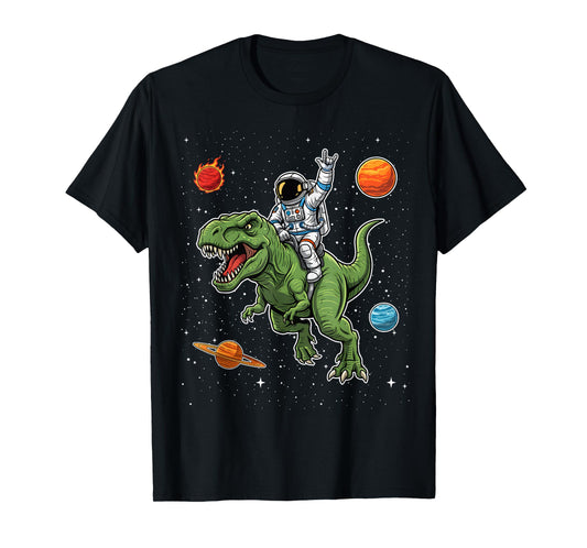 Astronaut Riding T-Rex Dinosaur in Space Funny Boys Kids Men T-Shirt