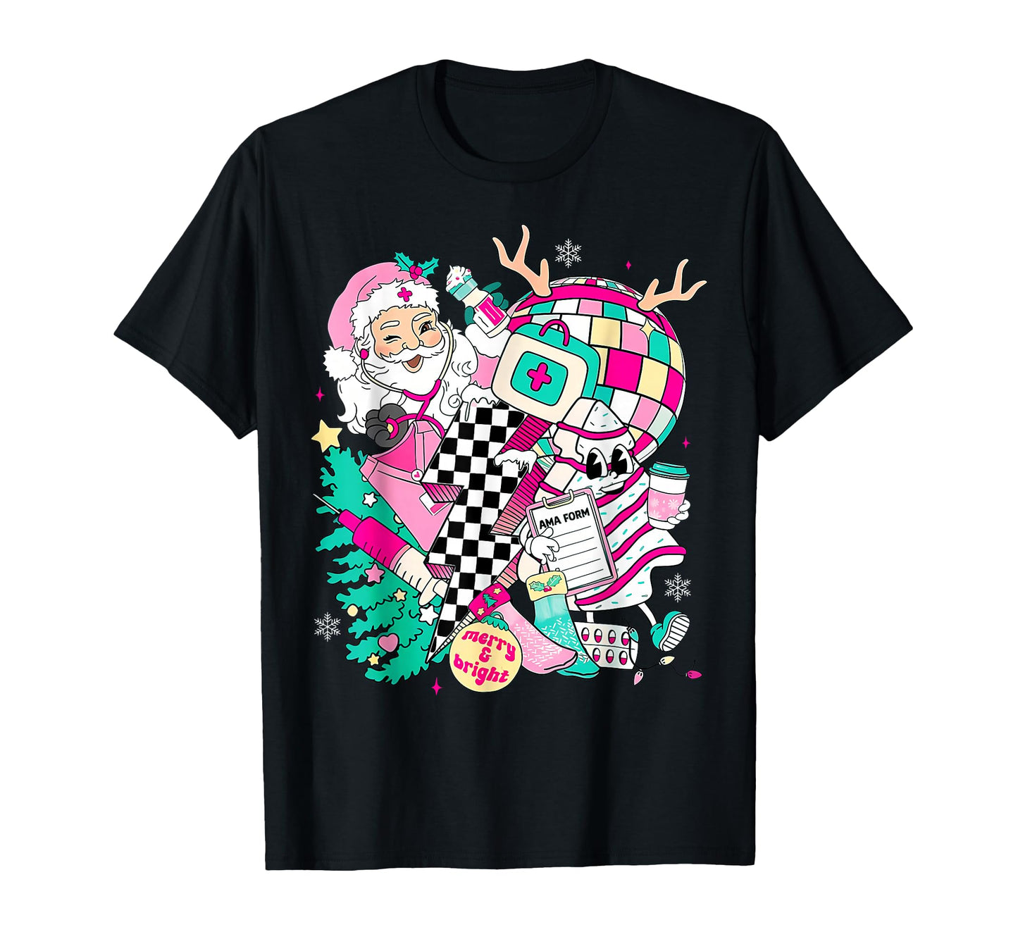 Christmas Santa Nurse Disco Ball Rn CNA ICU Med Surg PICU T-Shirt