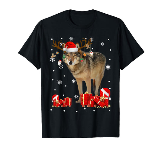 Christmas Wolf Funny Santa Reindeer Wolf Lover Gifts T-Shirt
