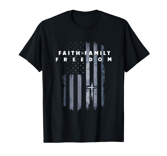 Vintage USA Flag Faith Family Freedom Patriotic Christian T-Shirt