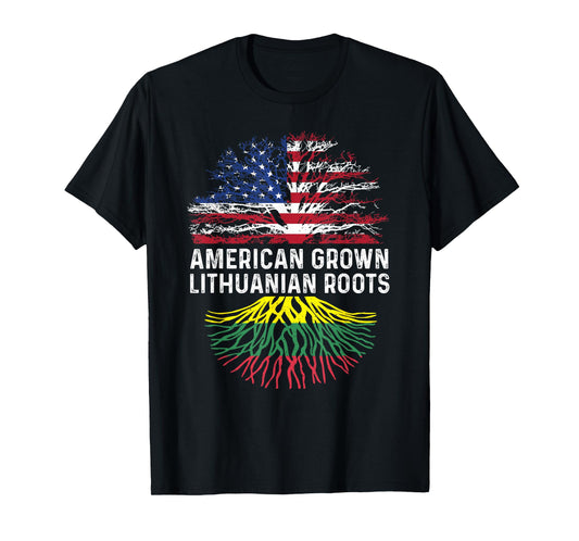 American Grown Lithuanian Roots Lithuania Flag Family Tree T-Shirt