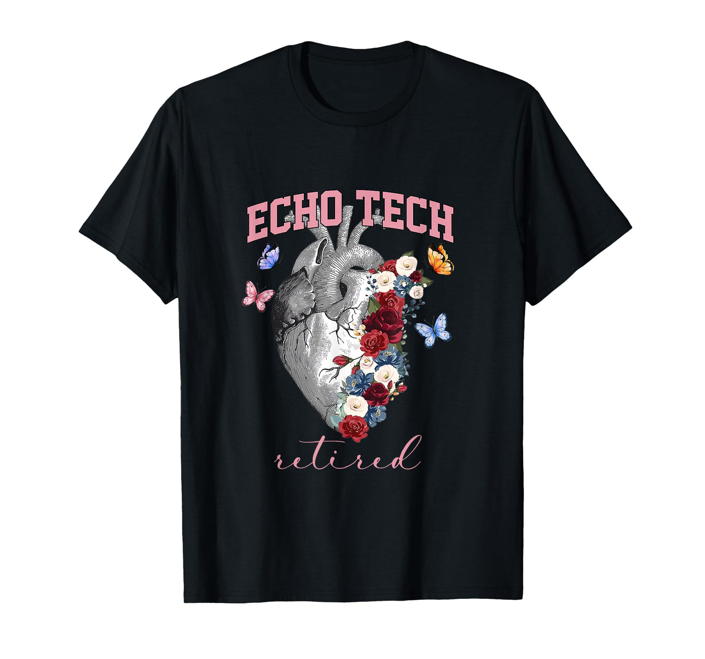 Anatomical Heart Floral Echo Tech Retired Cardiac Sonography T-Shirt