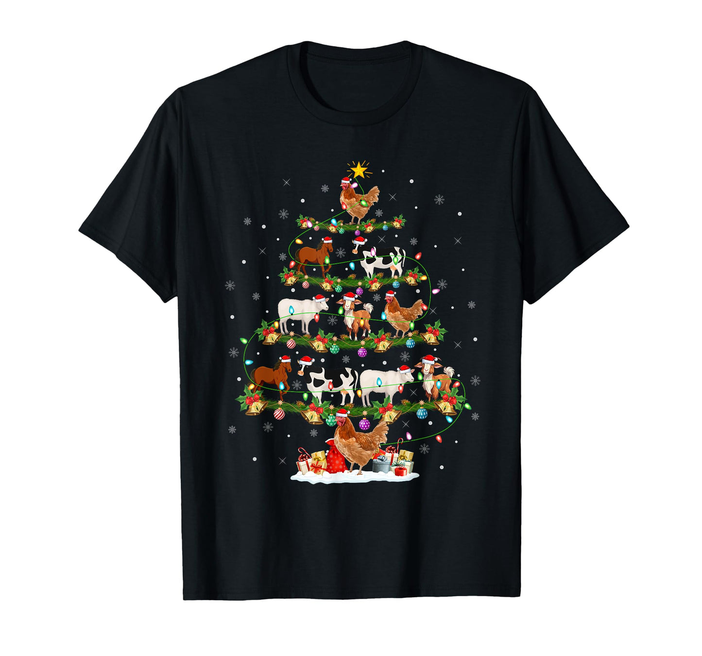 Chicken Cow Goat Horse Farm Animal Farmer Christmas Tree T-Shirt