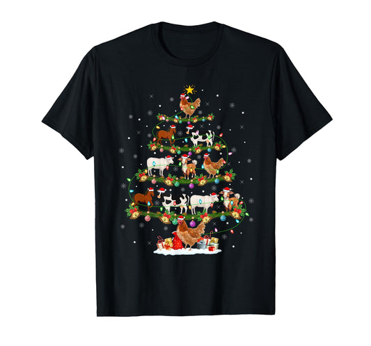 Chicken Cow Goat Horse Farm Animal Farmer Christmas Tree T-Shirt