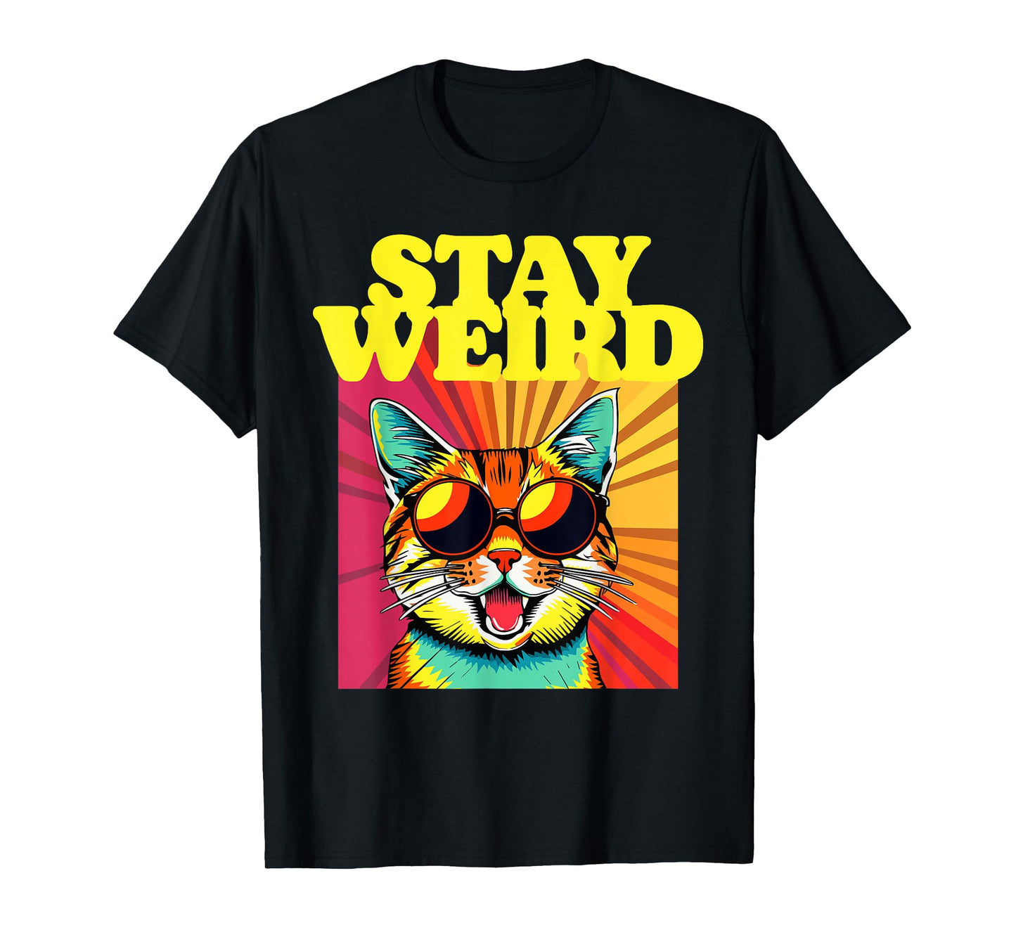 Stay Weird Awesome 80s Abstract Art Cool Cat T-Shirt