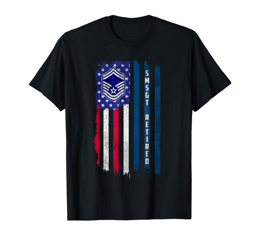 Retired E-8 Senior Master Sergeant SMSgt Rank American Flag T-Shirt