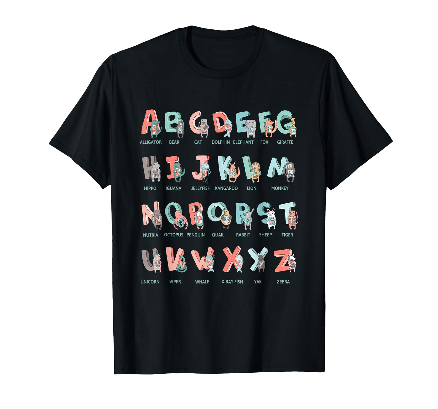 Alphabet Animals I School Beginner Students Children Girls Boys T-Shirt