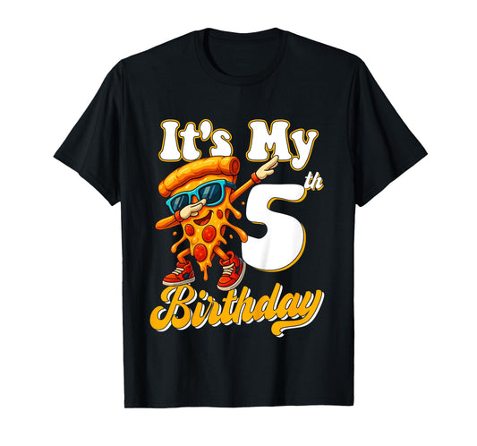 Its My 5th Birthday Dabbing Pizza Boy Girl 5 Years Old T-Shirt