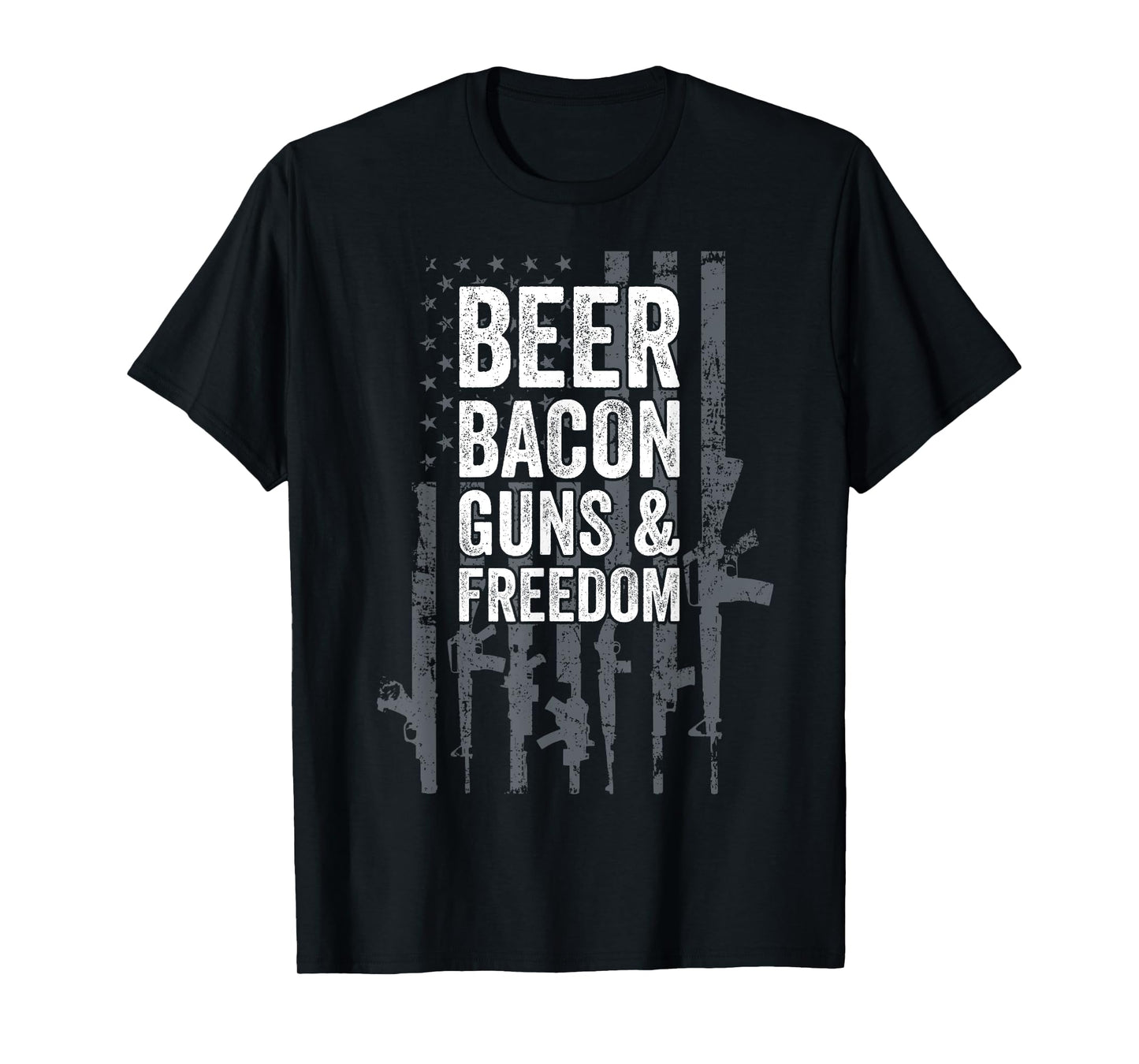 BEER BACON GUNS & FREEDOM - USA BBQ American Flag Drinking T-Shirt