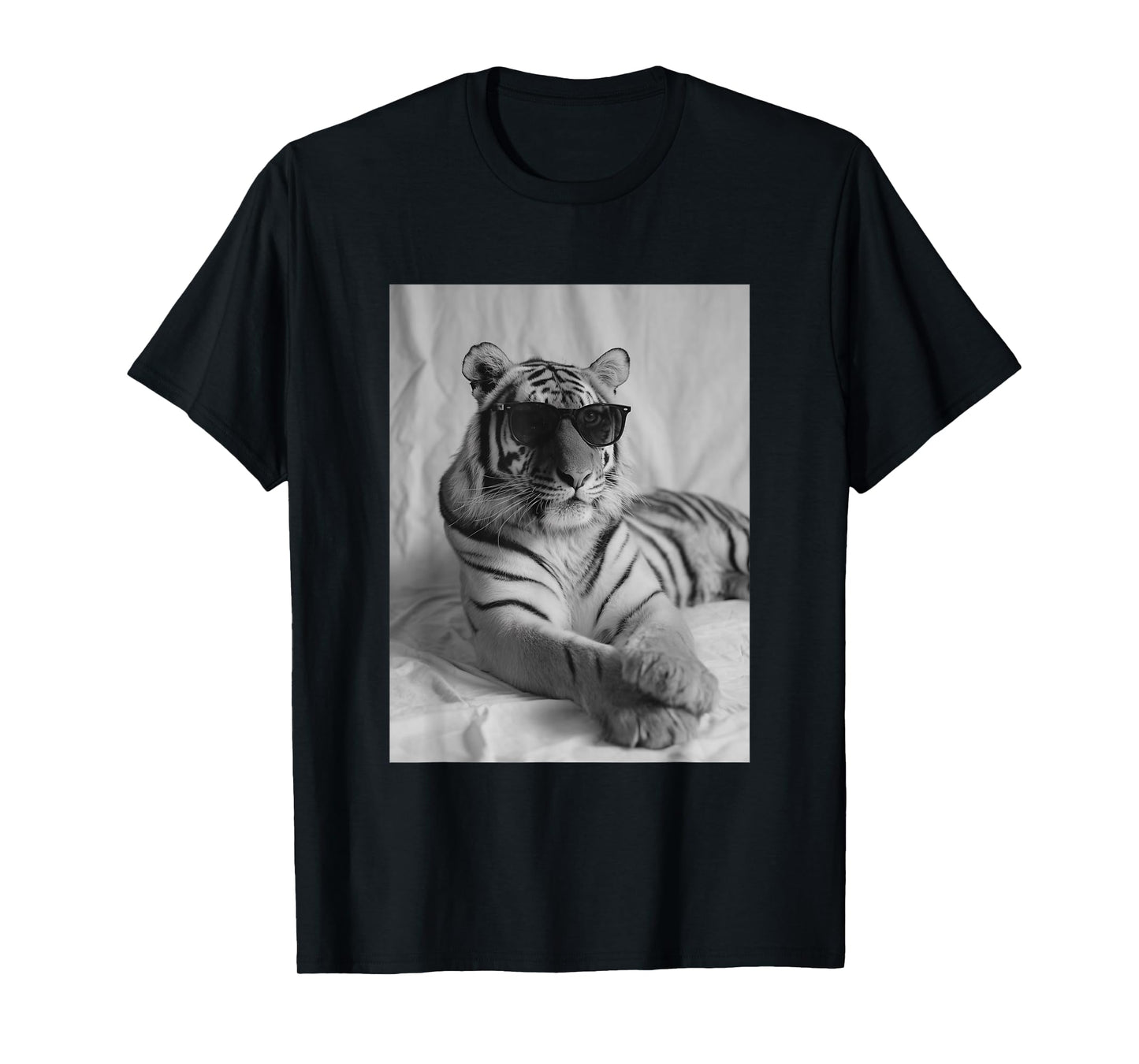 Cute Tiger with Sunglasses Stylish Feline Animal Photography T-Shirt