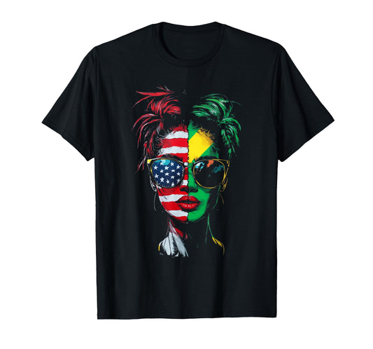 Half American Half Jamaican USA Flag Jamaica America T-Shirt