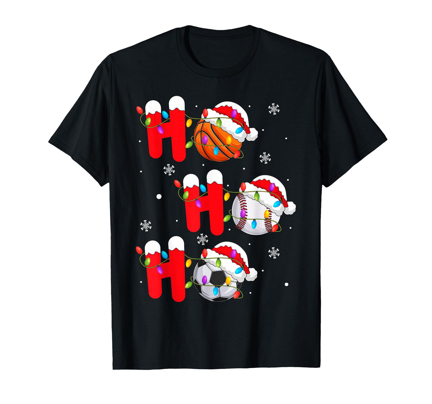Basketball Baseball Soccer Christmas Ho Ho Ho Santa Xmas T-Shirt