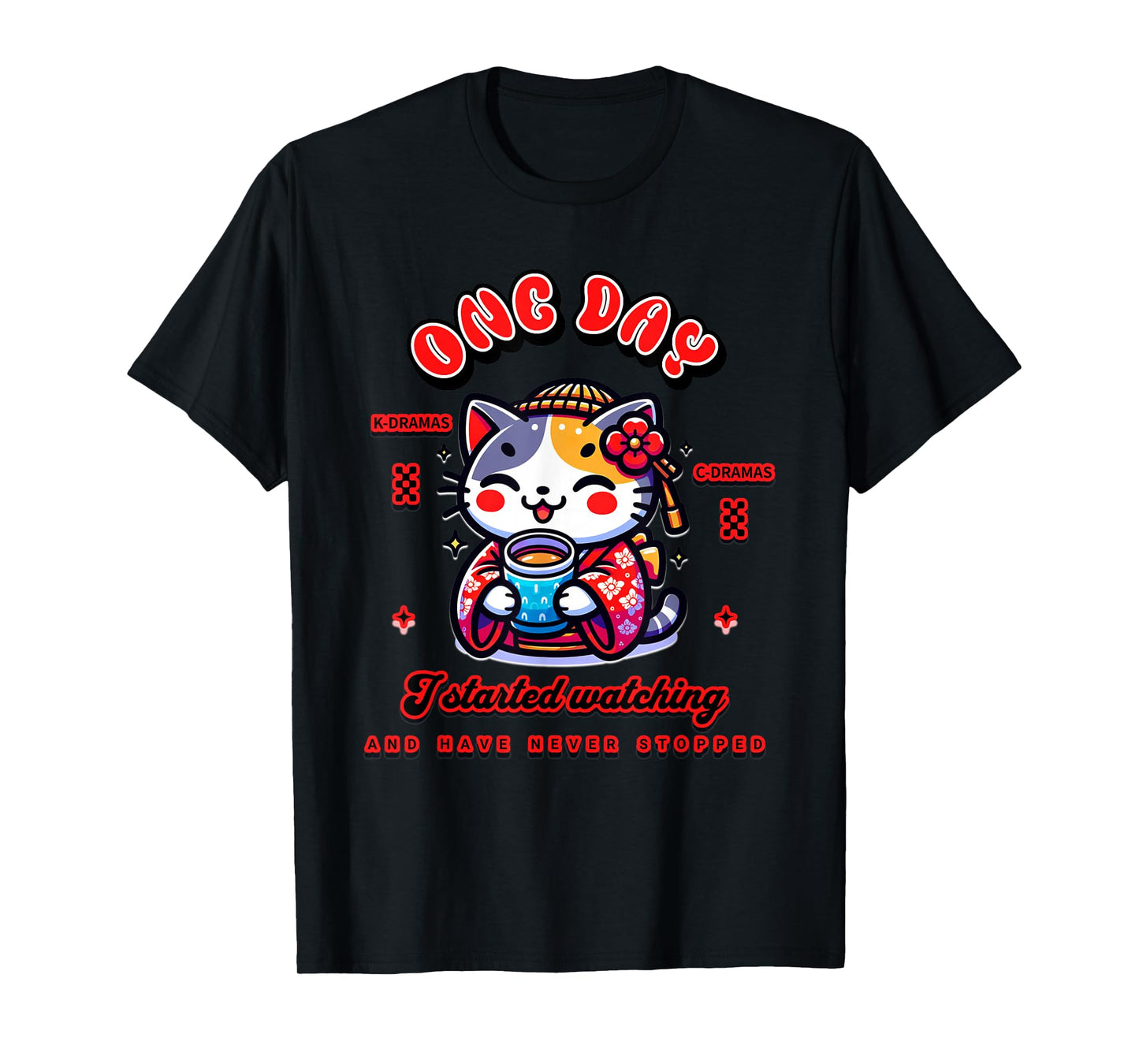 Cute Cat Watching K-Dramas and C-Dramas T-Shirt