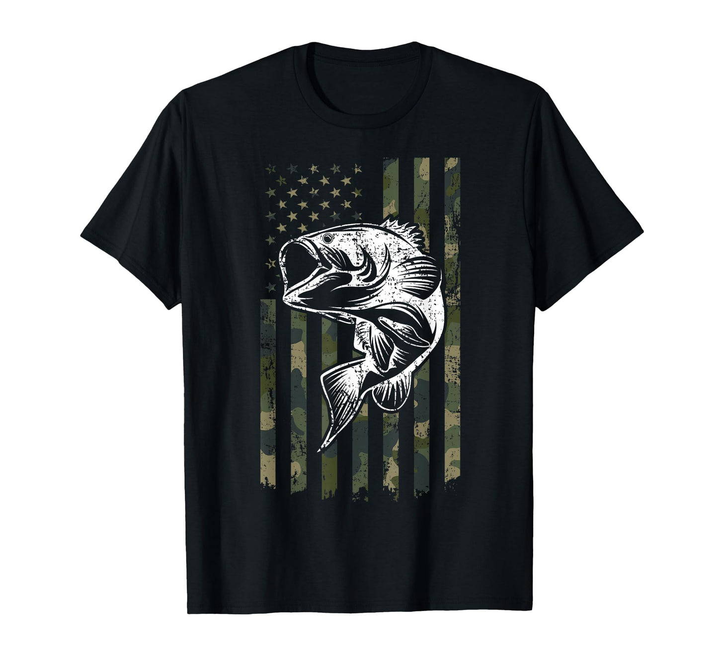 Large mouth Bass Fishing Camo American Flag USA Fisherman T-Shirt