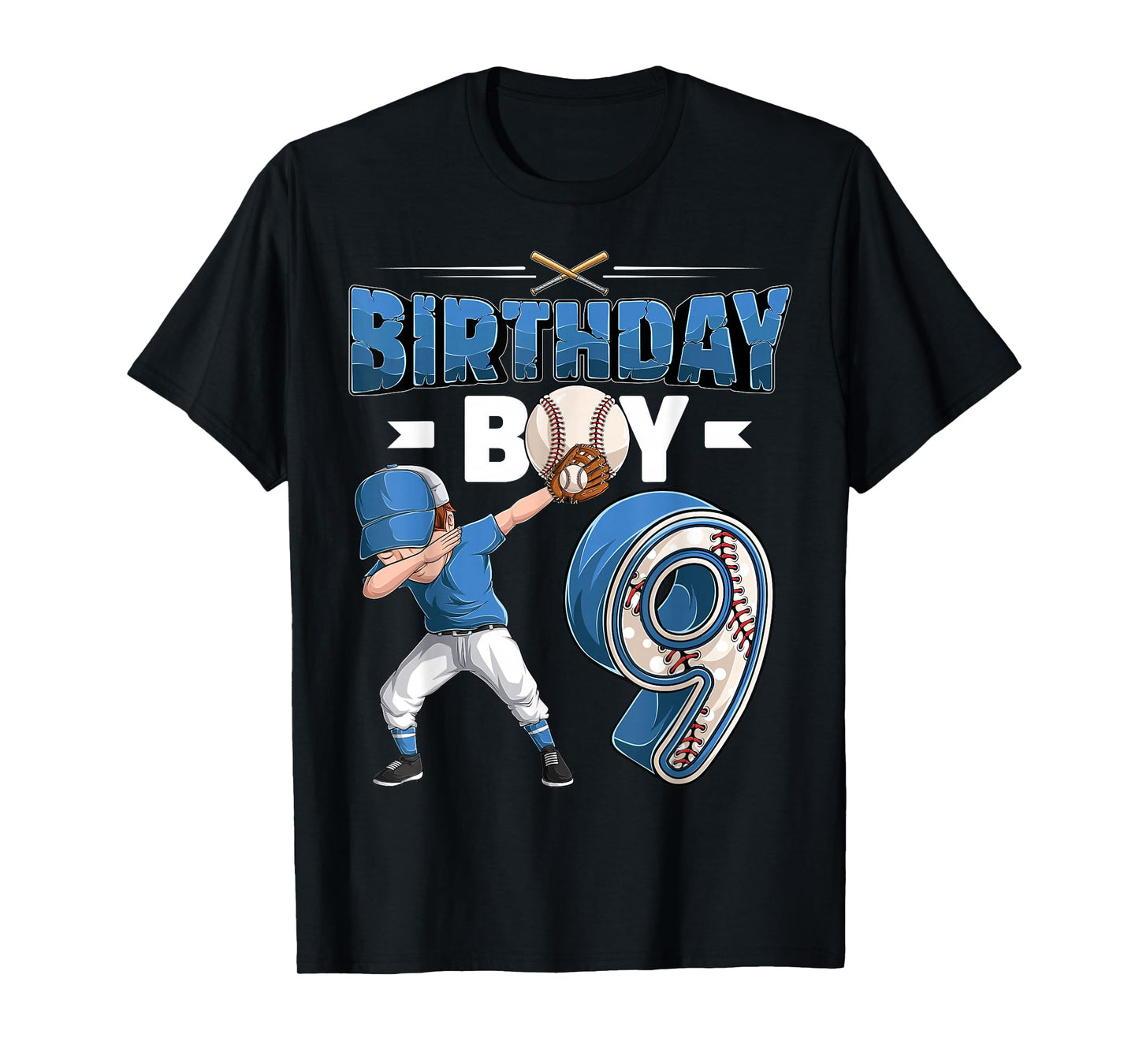 Dabbing boy 9 Year Old Baseball Player 9th Birthday Party T-Shirt